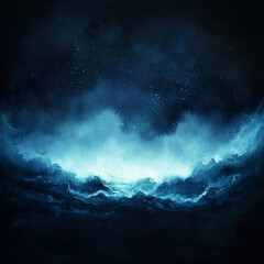 Fototapeta premium Starry Night Seascape: Watercolor Waves and Sky