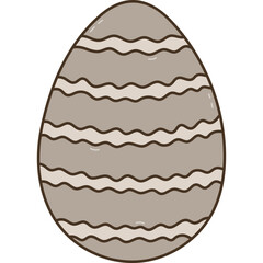 Lovely colorful doodle painted Easter egg with wavy horizontal stripes pattern. Funny outline hand drawn symbol of Easter egg hunt, religious springtime festival isolated on white.