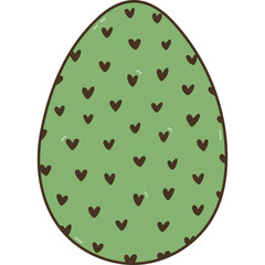 Lovely colorful doodle painted Easter egg with heart pattern. Funny outline hand drawn symbol of Easter egg hunt, religious springtime festival isolated on white.