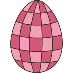 Lovely colorful doodle painted Easter egg with checkered pattern. Funny outline hand drawn symbol of Easter egg hunt, religious springtime festival isolated on white.