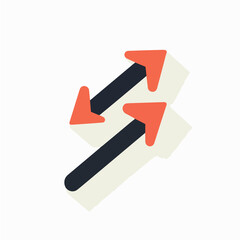 Simple flat 2D icon black orange forked arrow isolated on white background, vector, flat design, animation design, vector, flat design, animation design, simple flat 2D icon, minimalist , clipart