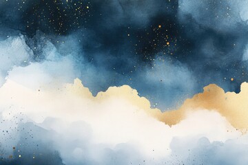 Abstract watercolor night sky background with gold glitter