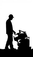 Obraz premium Anonymous factory worker operating machinery in seamless white setting, industry symbolism