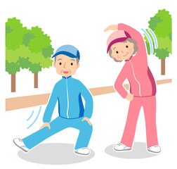体操をするシニア夫婦　高齢者　健康