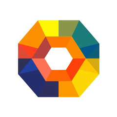 A 2D simple icon colorful heptagon motion graphic flat-design vector animation style, in white background, flat design, animation design, vector, flat design, logo