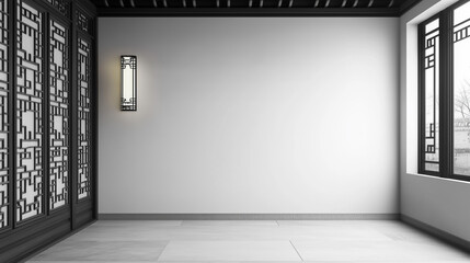 Obraz premium an empty room features a white wall and decorative wooden doors