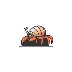 A 2D simple hermit crab motion graphic flat-design vector animation style, in white background, flat design, animation design, vector, flat design, logo.