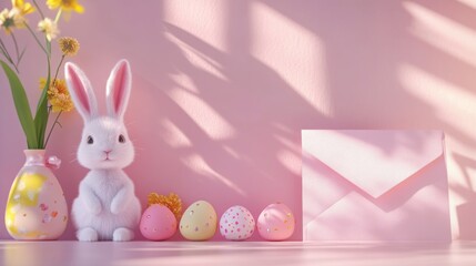 Obraz premium Close-up of a whimsical Easter blank card with tiny hand-p