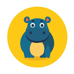 A 2D simple blue hippopotamus motion graphic flat-design vector animation style, in white background, flat design, animation design, vector, flat design, logo.
