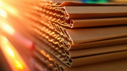 Close up of sunlit recycled cardboard boxes for eco-friendly packaging design