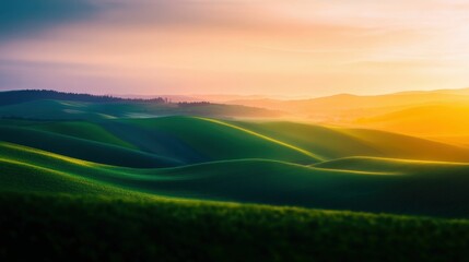 abstract background with lush green vineyards, soft natural gradients, vivid tones, blurred backdrop, minimalist approach, focus on harmony