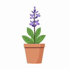 Simple flat 2D icon lavender branch with leaves in vase isolated on a white background, vector, flat design, animation design, vector, flat design, simple flat 2D icon, minimalist and modern 