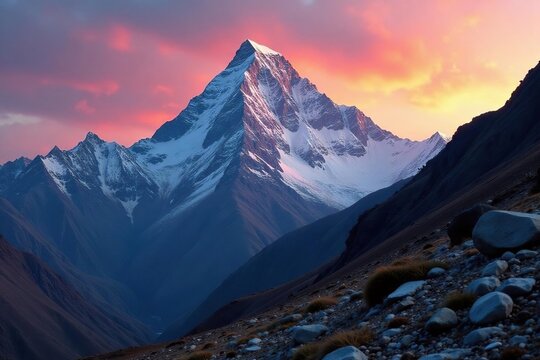 Killer Nanga Parbat mountain at sunrise with rugged terrain, killer, nanga