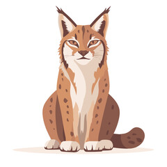 Fototapeta premium Simple flat 2D illustration of brown lynx isolated on a white background, AI wild animals illustration