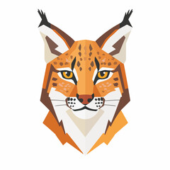 Simple flat 2D illustration of polygon lynx isolated on a white background, AI wild animals portrait illustration © Sabellatint