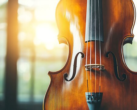 A detailed closeup of a beautiful wooden stringed musical instrument