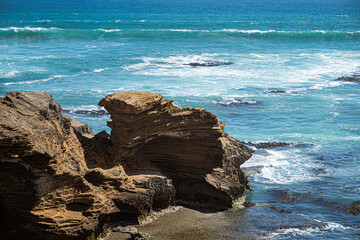 High angle view of coastal rock formation at Thunder Point, Warrnambool, Great Ocean Road, Victoria, Australia