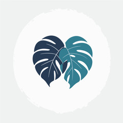Naklejka premium A Simple icon flat 2D icon blue monstera leaf isolated on a blue background, vector, animation design, simple flat 2D icon, minimalist design and modern illustration