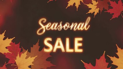 Beautiful autumn leaves create a cozy backdrop for a seasonal sale announcement. Warm lighting highlights the text, inviting customers to explore special offers.