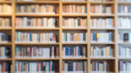 Rows of colorful books on shelves, softly blurred, creating a dreamy and inviting atmosphere. AI Generated Images
