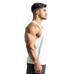 Fototapeta premium Fit Man in White Tank Top - Profile View