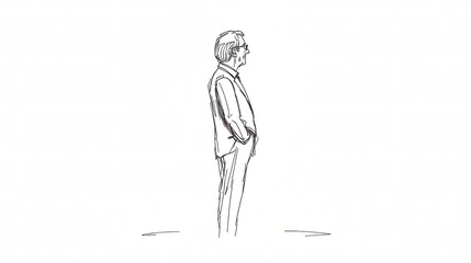 Fototapeta premium Confident businessman standing with hands in pockets, side view drawing