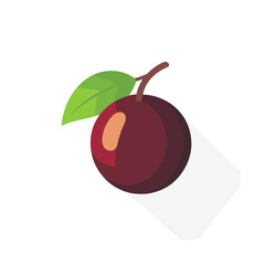 Simple flat 2D icon red plum isolated on white background, vector, flat design, animation design, animation design, simple flat 2D icon, clipart