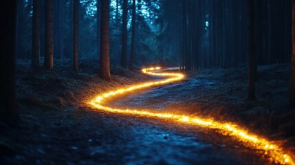 Fototapeta premium Luminous Path Winding Through A Dark Forest