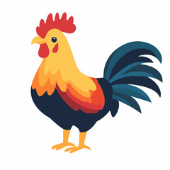Simple flat 2D icon rooster isolated on white background, vector, flat design, animation design, animation design, simple flat 2D icon, clipart