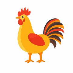 Simple flat 2D icon orange rooster isolated on white background, vector, flat design, animation design, animation design, simple flat 2D icon, clipart