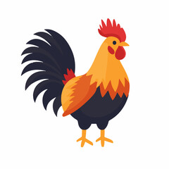 Simple flat 2D icon rooster isolated on white background, vector, flat design, animation design, animation design, simple flat 2D icon, clipart