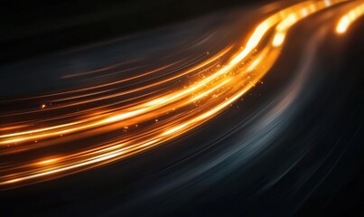 Glowing light trails streak across dark background, ideal for tech or sci-fi projects