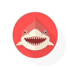 Naklejka premium Simple flat 2D illustration of red shark logo head clipart isolated on a white background, vector 2D design, icon, flat 2d illustration art, flat icon