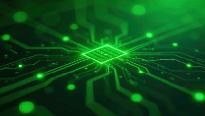 Abstract green circuit board texture, glowing nodes , geometric technology, bright, future