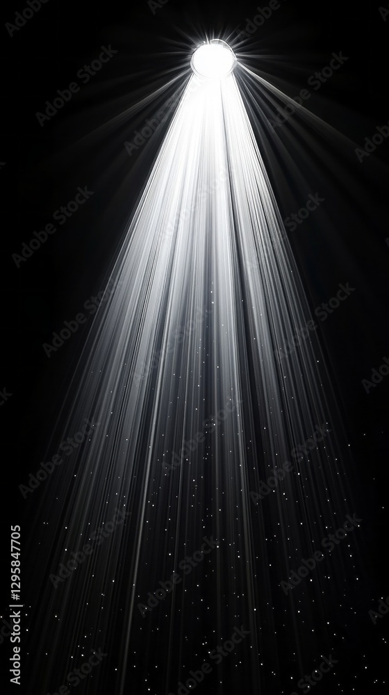 Poster A brilliant beam of light emerges from the darkness, casting a glowing pathway while illuminating tiny particles floating delicately