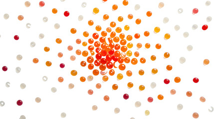 Salmon eggs or fish roe forming a colorful gradient on transparent background