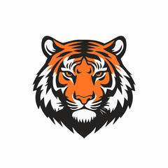 Simple flat 2D illustration of tiger logo head clipart  isolated on a white background, vector 2D design, icon, flat 2d illustration art, flat icon