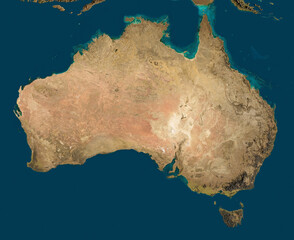 3D illustration of a highly detailed map of Australia. Satellite view. Elements of this image furnished by NASA.