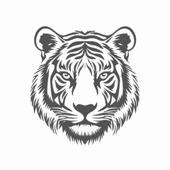 Simple flat 2D illustration of black tattoo tiger logo head clipart  isolated on a white background, vector 2D design, icon, flat 2d illustration art, flat icon