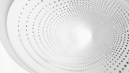 Abstract white tunnel with concentric circles, dots, and lines
