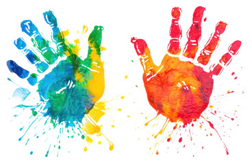 PNG Colorful two hand print backgrounds painting art.