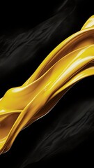 Close-up view of bright yellow flowing paint on black background
