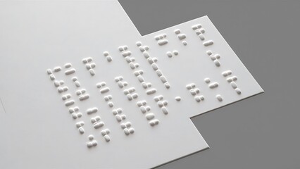 Close up view of braille text on white paper isolated on grey