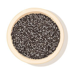 A Simple icon flat 2D icon Bowl of chia seed top view isolated on a transparent background, vector, animation design, simple flat 2D icon, minimalist design and modern illustration