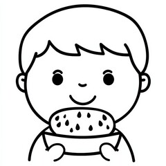 Obraz premium Happy Child Enjoying a Bowl of Food, Coloring cartoon for child in summer 2025