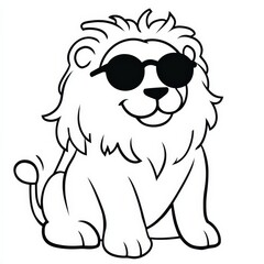 Cool Lion Illustration with Sunglasses for Kids, Coloring cartoon for child in summer 2025