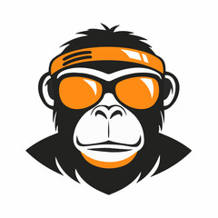 Simple icon flat 2D icon orange monkey logo isolated on a transparent background, vector, flat design, animation design, simple flat 2D icon, minimalist design