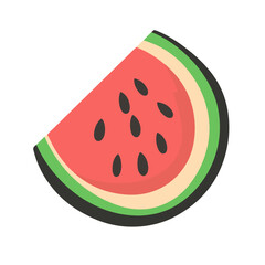 A Simple icon flat 2D icon sliced watermelon fruit branch isolated on a transparent background, vector, flat design, animation design, simple flat 2D icon, minimalist design