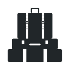 Icon of black silhouettes of travel suitcases with straps for travel. Concept for leisure, travel.