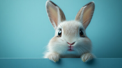 Fototapeta premium Easter bunny on a blue background. Rustic style.